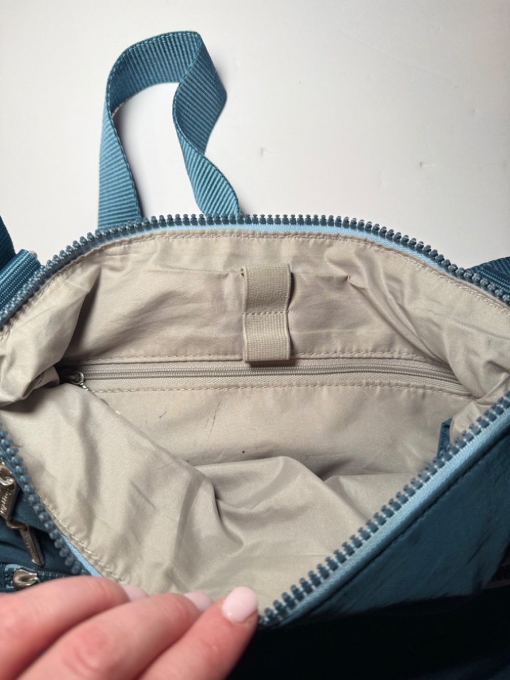 Baggallini Teal Lightweight Nylon Crossbody Travel Organizer Bag Multi Zip - Picture 5 of 5